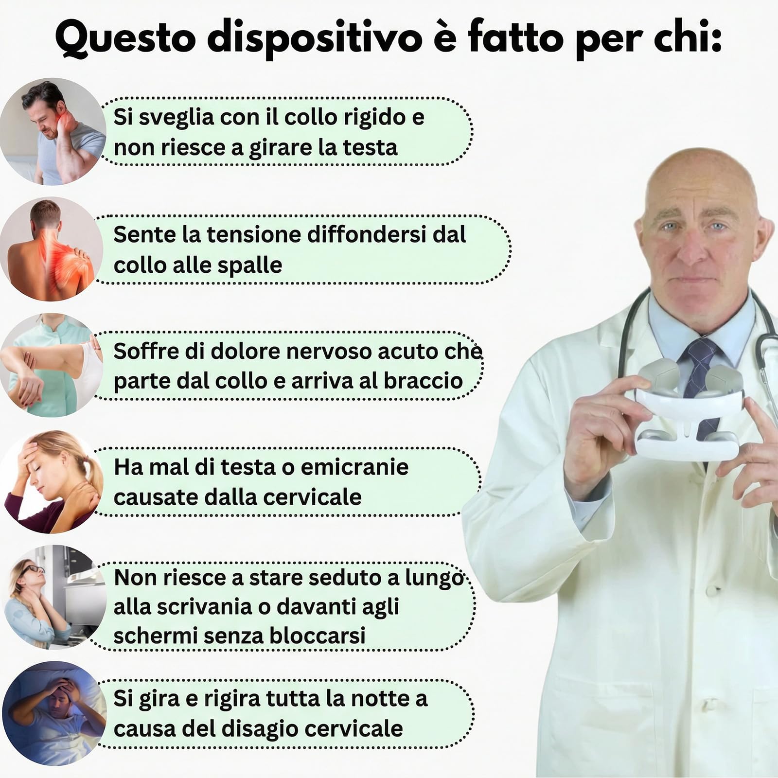 Vertaline CerviRest Massaggiatore Cervicale Elettrico, Dispositivo per Collo e Spalle con Funzione Calore, 6 Programmi, 16 Livelli di Intensità, Stimolazione Muscolare, Design Wireless per Casa e Uffi
