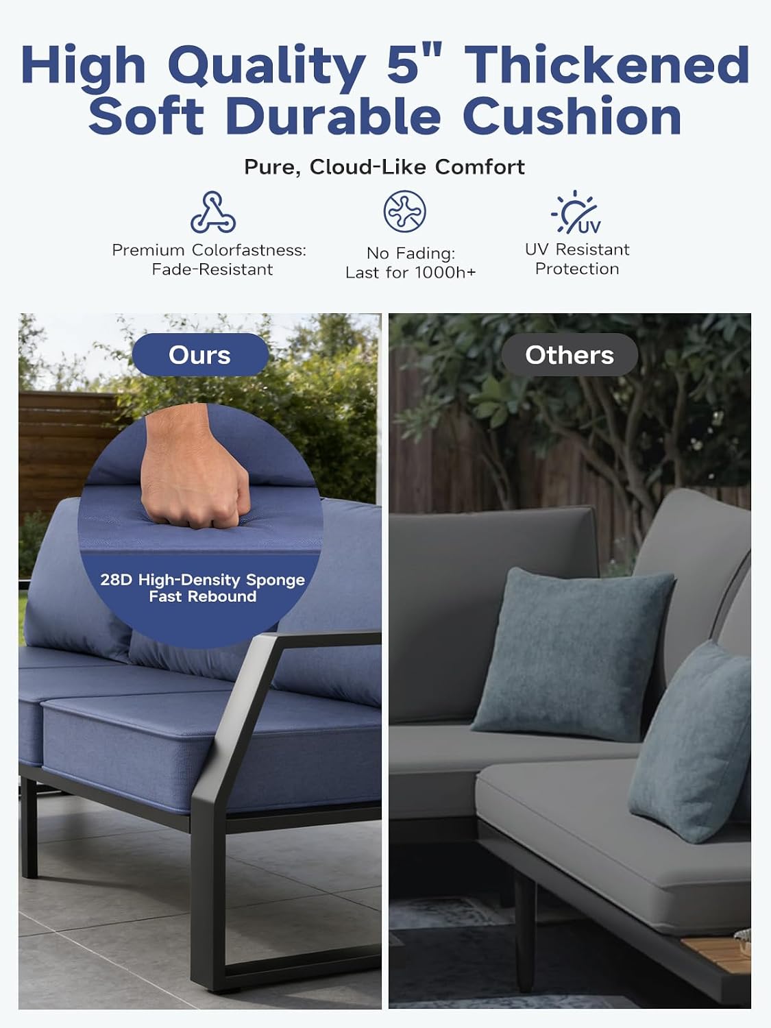 Oversized Modern Outdoor Patio Chair Set of 2 with 5" Thick Cushions, Deep Seat & Wide Armrests, Aluminum All-Weather Rustproof UV-Resistant Frame for Garden, Backyard, Porch
