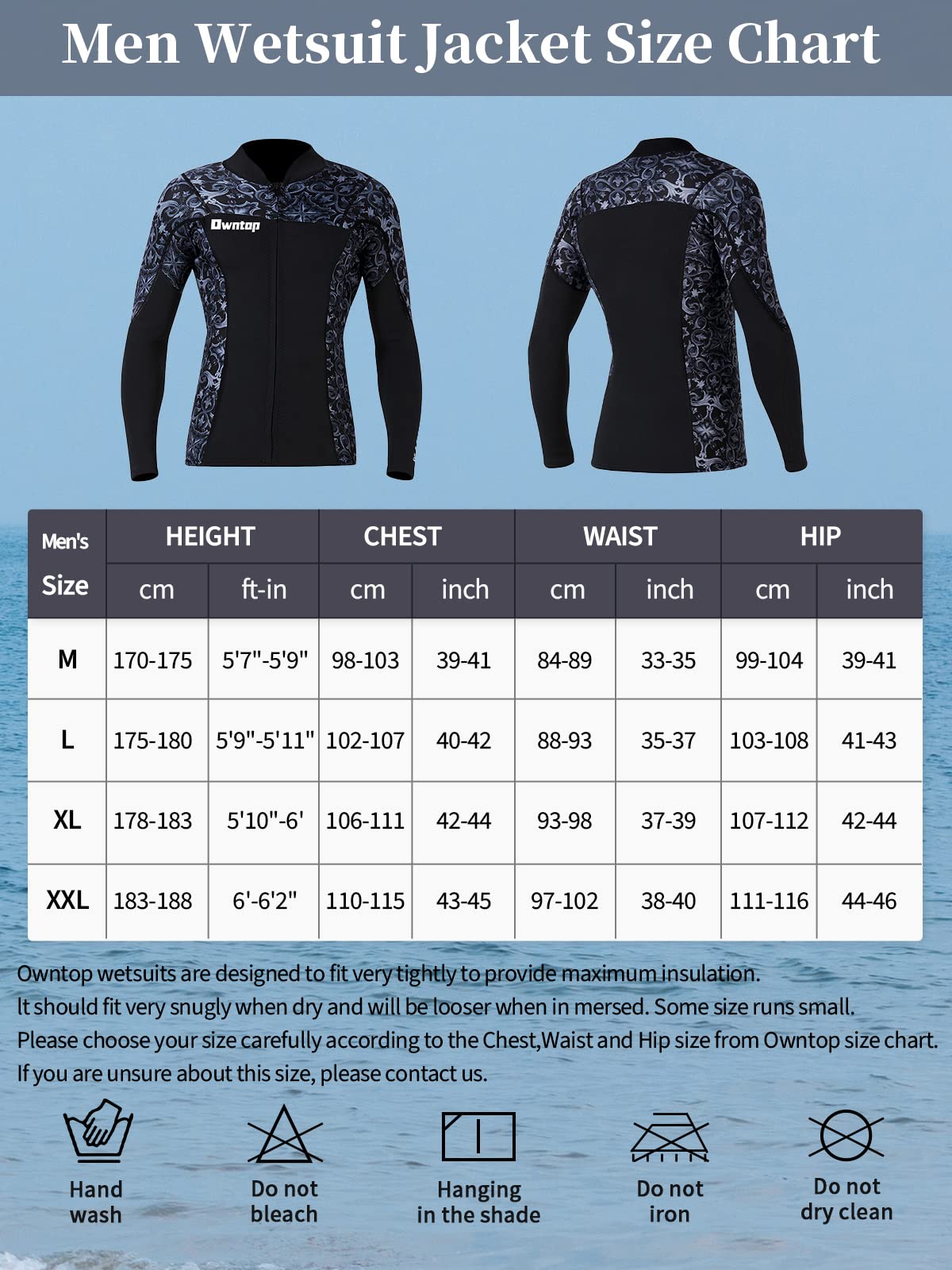 Hommes Femmes Combinaison Haut - Veste de Combinaison en Néoprène 3mm, Combinaison de Plongée Manches Longues Rash Guard pour Plongée Surf Snorkeling UPF 50+, M