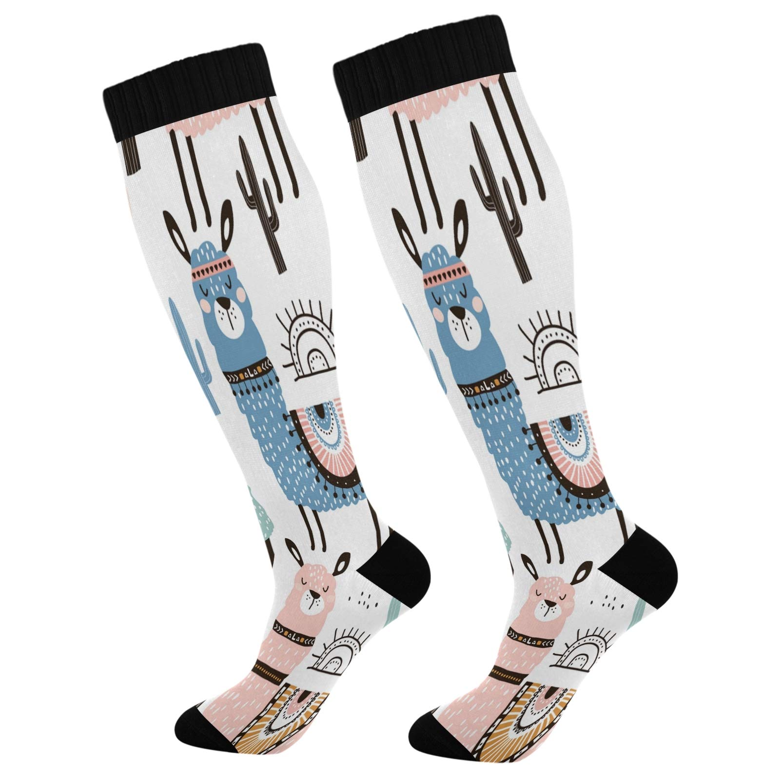 Nander Funny Llama Cactus Compression Socks Women Men for (20-30mmHg) Athletic Sports,Running,Travel Knee High Stockings