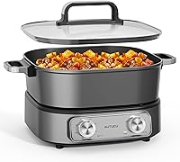 AUTUCU 6-Quart Electric Skillet Hot Pot Nonstick, PFOA-Free Ceramic Coating, 1600W Timer & 3 Heat Settings for Steak, Eggs, Ramen, Family Meals