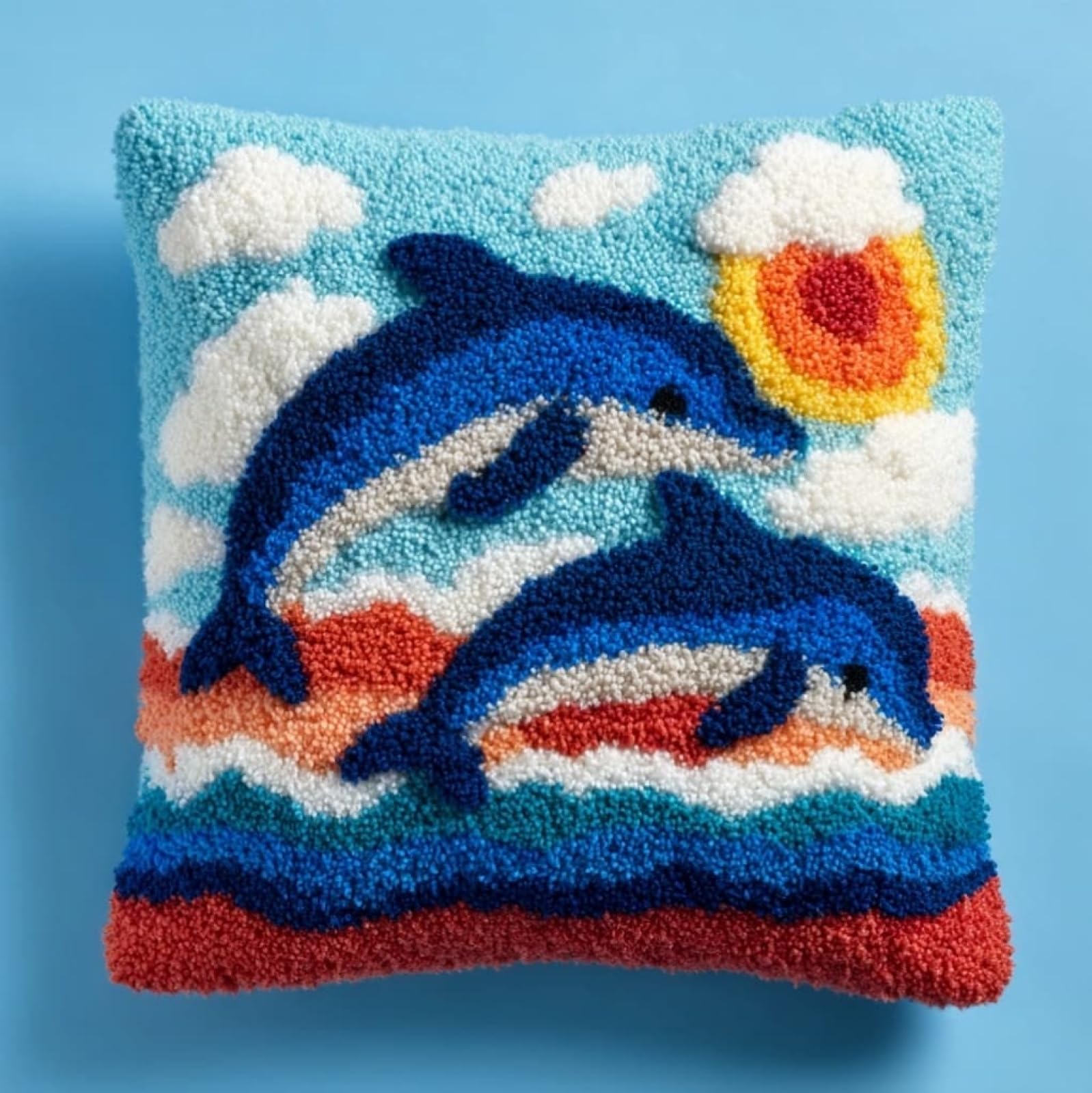 WallustrioaW Latch Hook Cushion Kit 43x43cm,Cute Dolphins