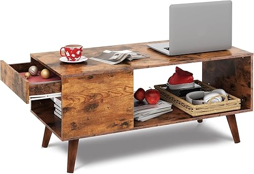 Miniatura 19 de WLIVE - Mesa de centro de madera con parte superior elevable, compartimento oculto y estante de almacenamiento ajustable, mesa elevable para comedor