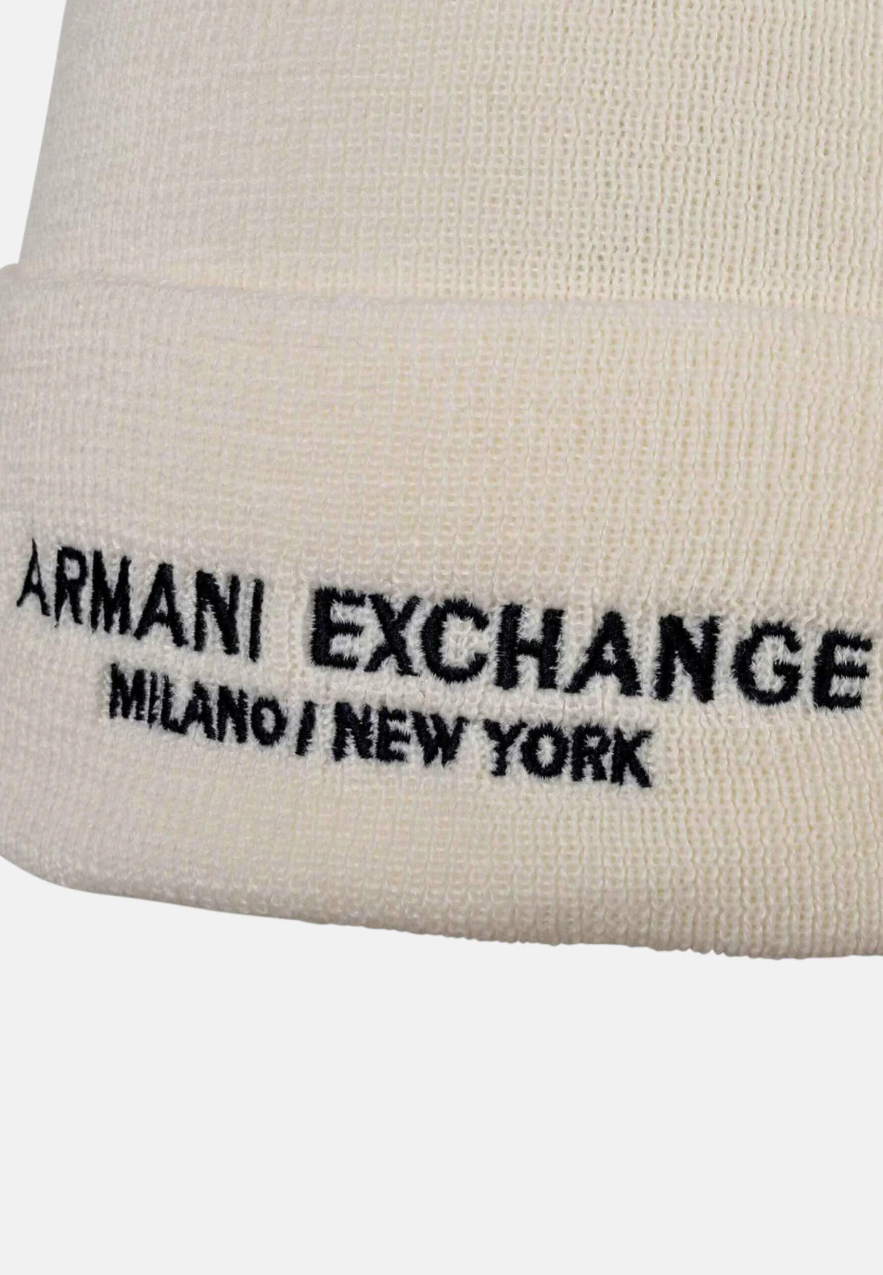 Armani Exchange Berretto di Lana Bianco da Uomo con Ricamo Logo Uni
