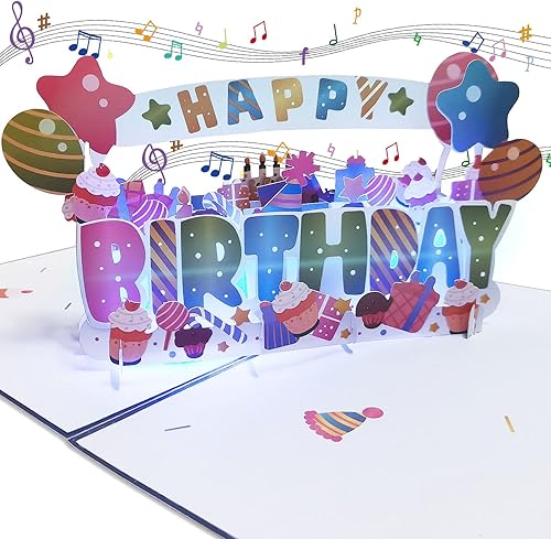 Tarjeta de cumpleaños con luz de música 3D tarjetas de felicitación con luces LED emergentes musicales de feliz cumpleaños tarjetas de felicitación disponible en Yaxa Colombia