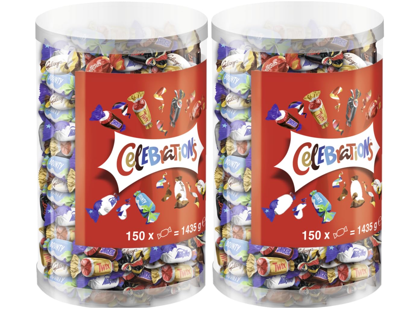 Celebrations 2x 1,435kg Mini-Schokoriegel Partymix Schokolade Mars Snickers Twix Bounty Milky Way Galaxy Caramel Maltesers Teasers
