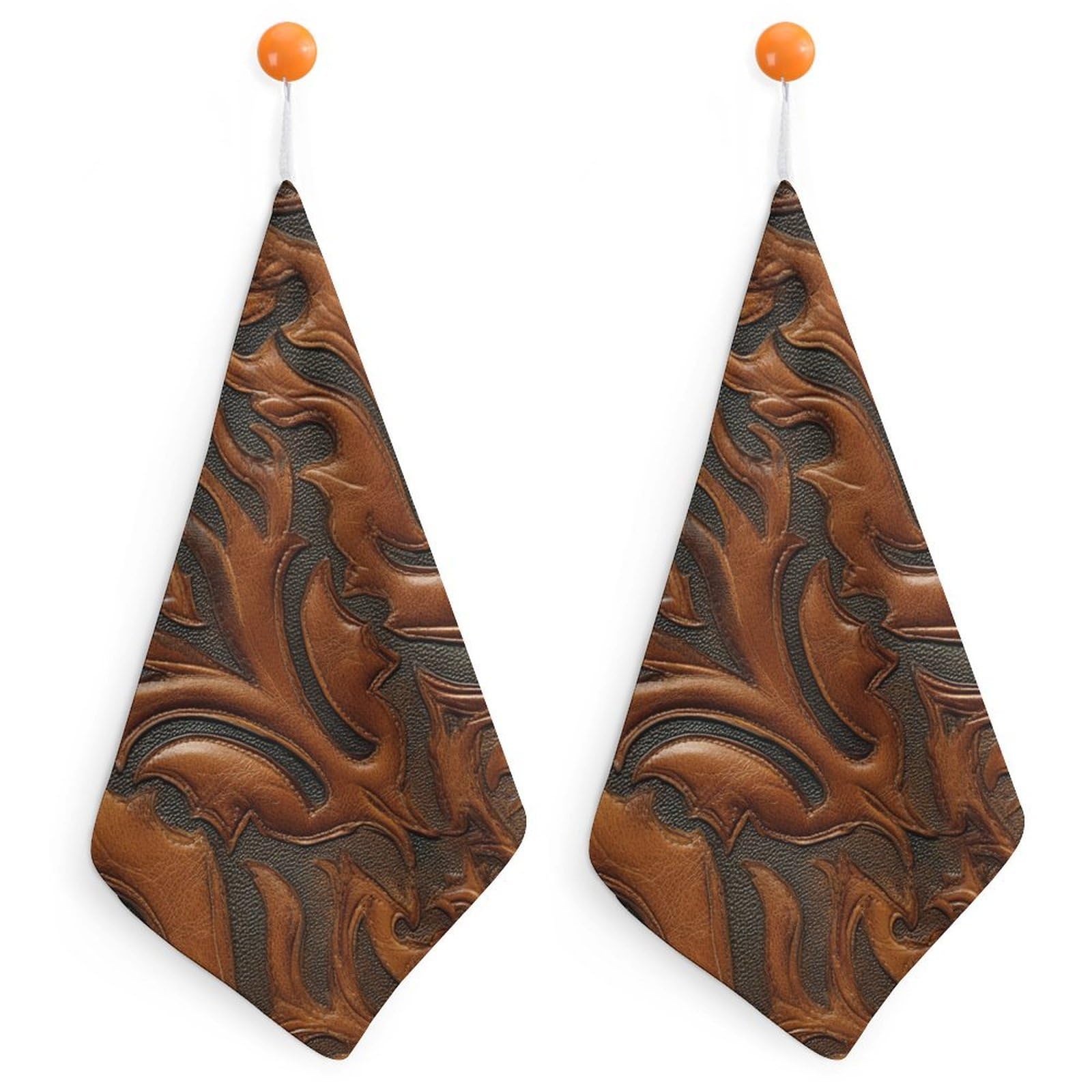 Jubonexis Western Leather in Brown Small Hand Towel with Hanging Loop 2 PCS Absorbent Soft Wash Cloth for Kitchen Bathroom