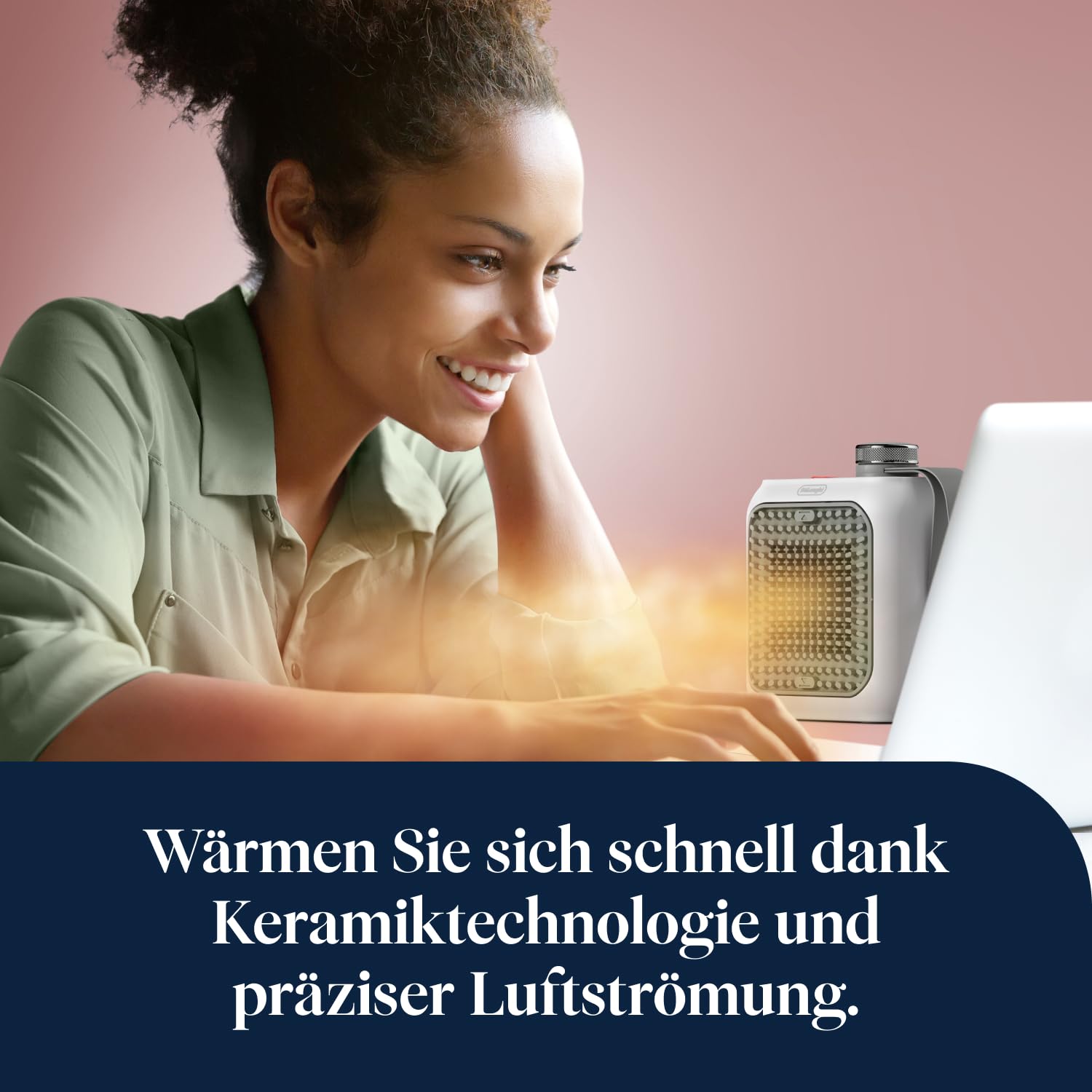 De'Longhi Capsule Desk - Keramik-Heizlüfter, Energiesparender Heizlüfter, Sofortige Wärme, Leise, Automatische Abschaltung bei Umkippen, 360 W, Salbeigrün (HFX10B03.GR)