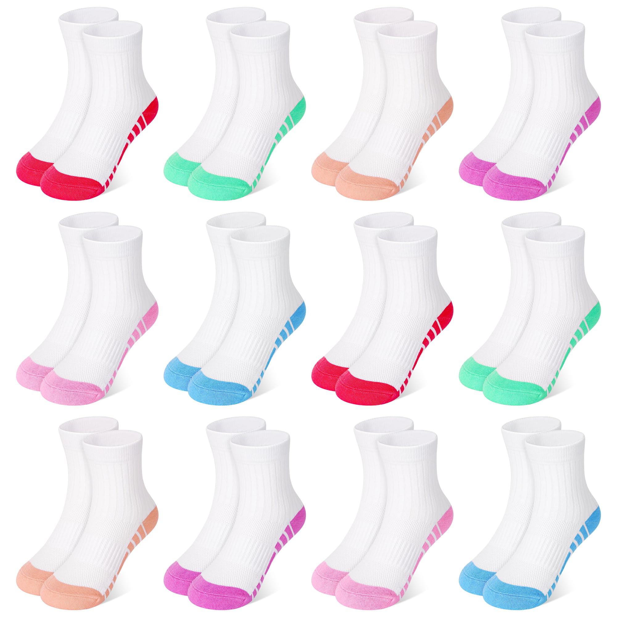 12 Pairs Girls Crew Athletic Socks, Kids Cotton Socks Ages 1-13