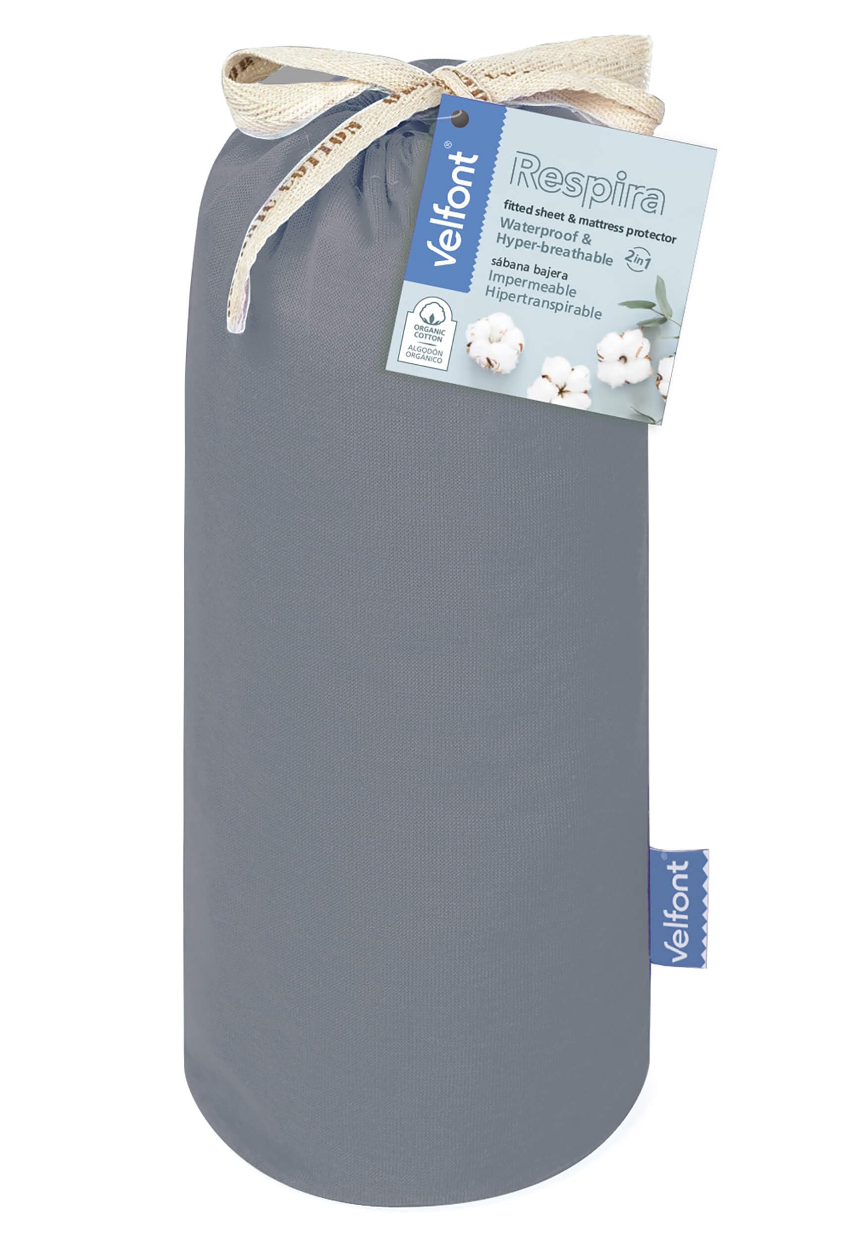 Velfont Sábana Bajera Impermeable de Algodón Orgánico, Transpirable y Impermeable, Colores Variados, Ajustable a Largos 200 cm (Gris Oscuro, 135 cm)