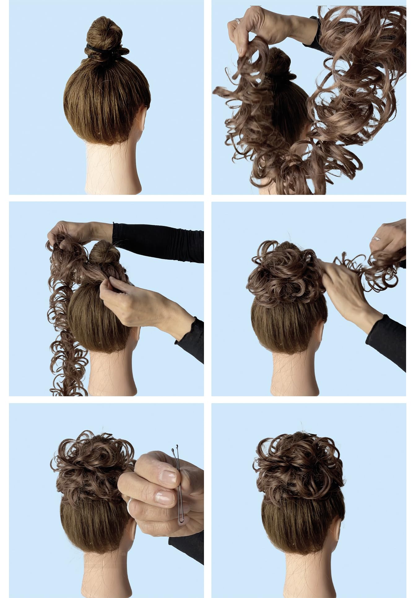 CAISHA XXL Posticcio Capelli Elastici Acconciature Da Sposa Voluminoso Riccio Chignon Marrone Nero Mix HW37