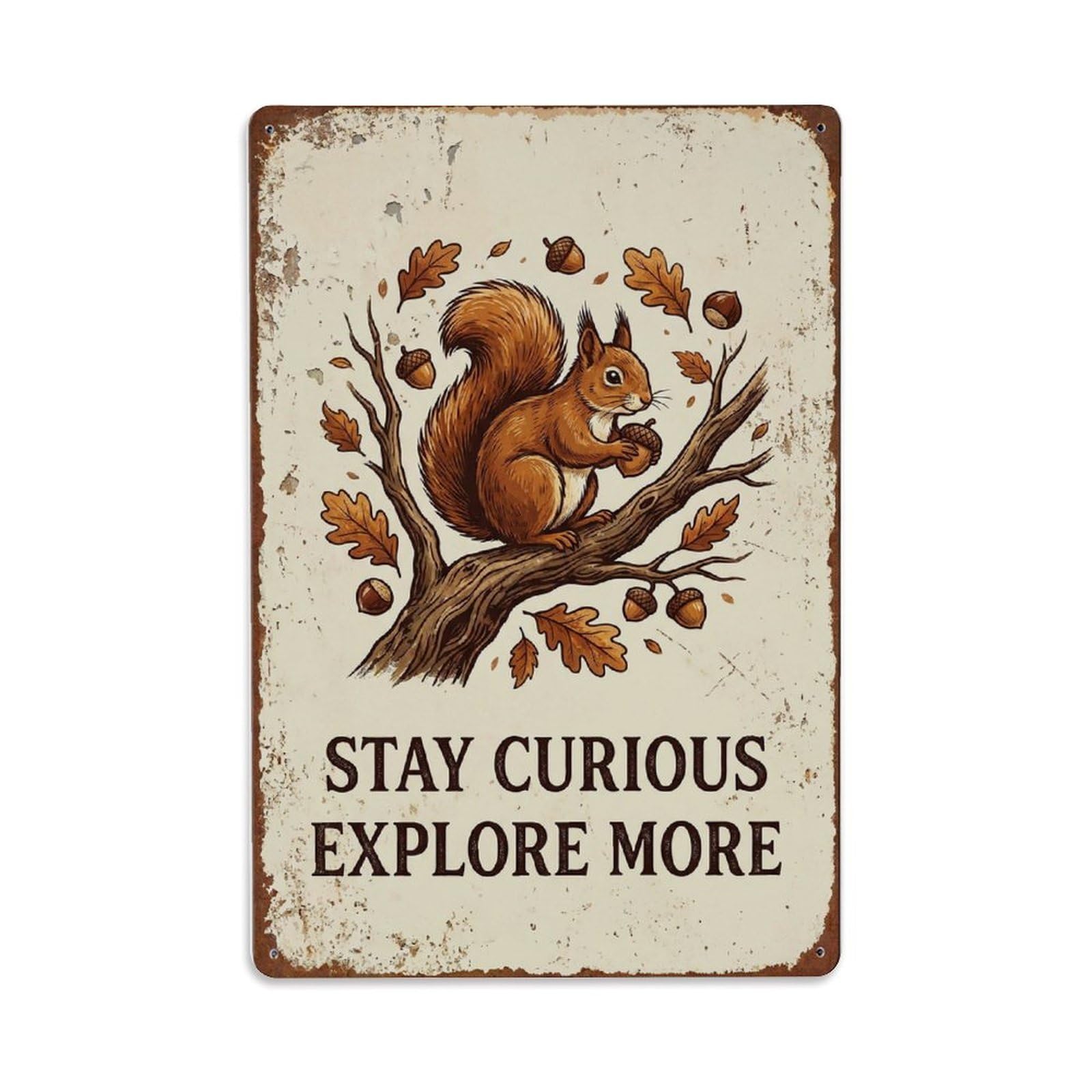Stay Curious Explore More Squirrel Metal Tin Sign