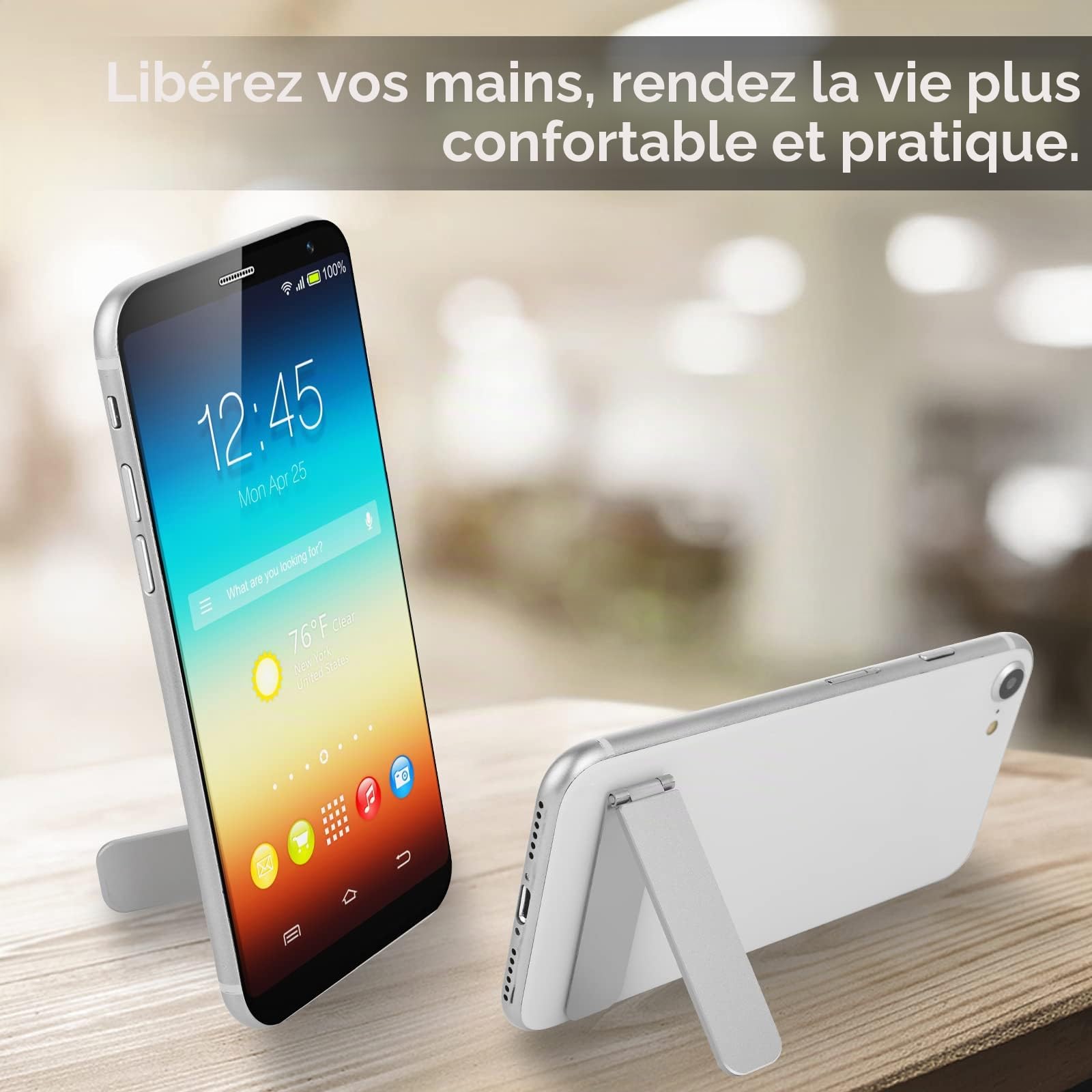 Support de téléphone pliable en aluminium réglable pour smartphones (argent)