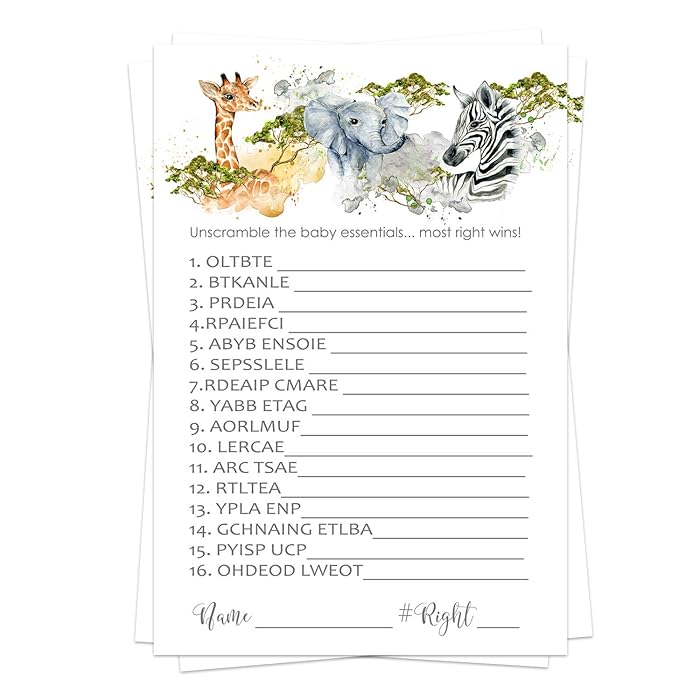 Buy Jungle Word Scramble Baby Shower Game Pack (25 Cards) Neutral Wild