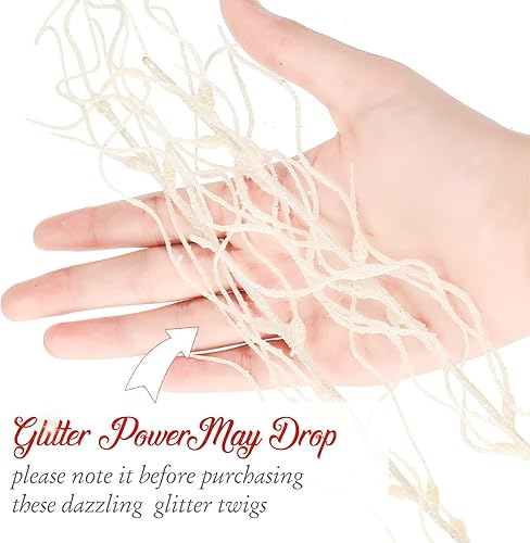 Vista 3 de Xinnun 100 ramas de Navidad con purpurina para decoración de florero, ramas rizadas y ting, ramas artificiales para árbol de Navidad, manualidades