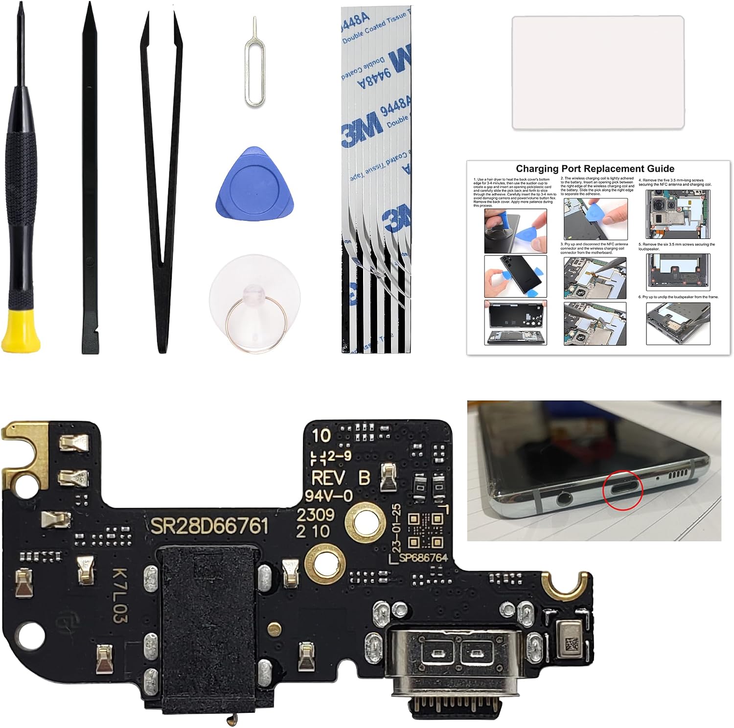 Charging Port Replacement Kit Compatible with Moto G Stylus 2023 5G (Not for 4G Version), XT2315 Dock Board USB-C Connector, with Instruction Manual, Toolkit