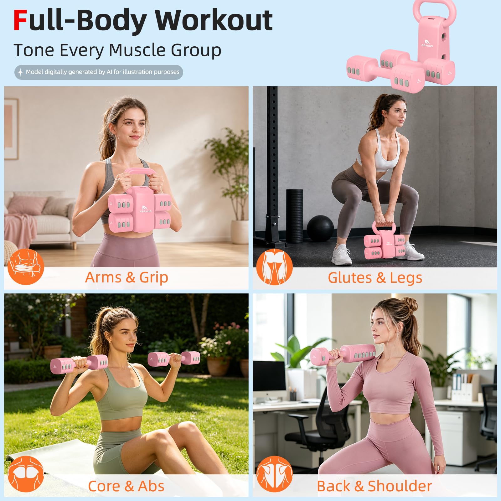 Abahub Kettlebell Verstellbar 2 in 1 Kettlebell Dumbbell Set Adjustable Hanteln 2er Set Kurzhantel Frauen Damen für Anfänger Hause Gym Training 5.5KG Gewichte Set