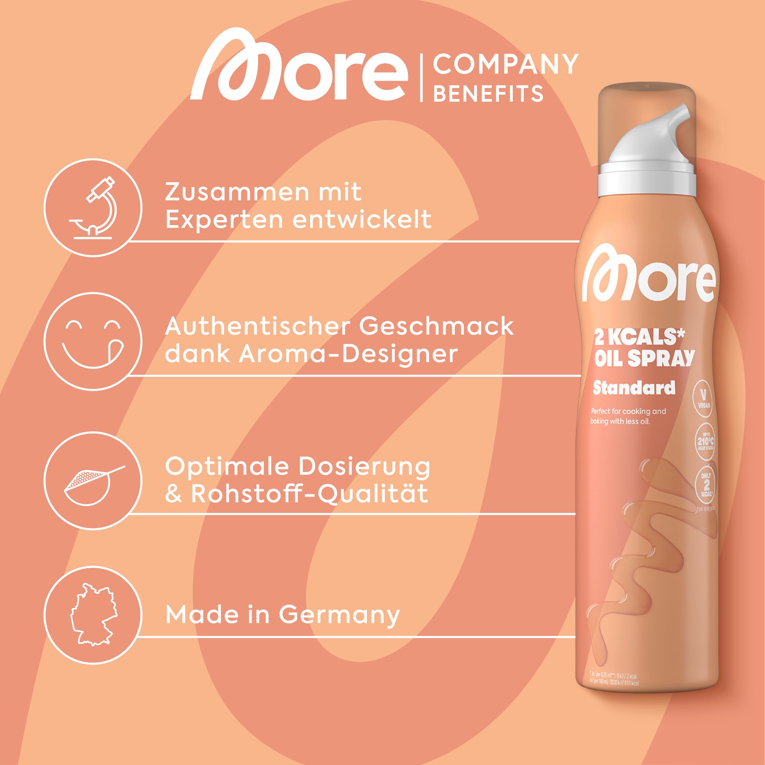 MORE 2 Kalorien Ölspray, normal, 4 x 800 Sprühstöße, Spray zum Braten, Backen & Grillen