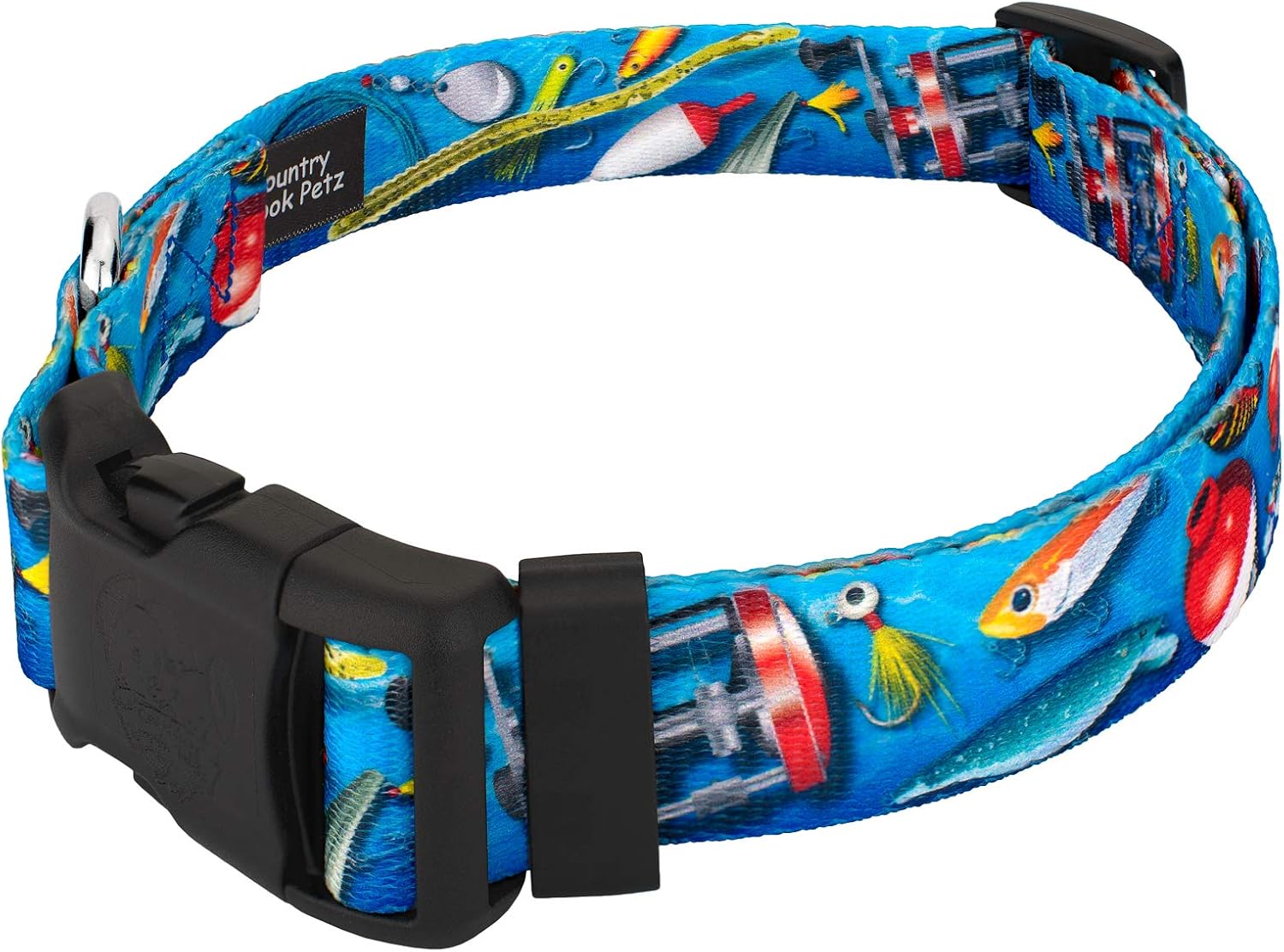 Country Brook Petz - Gone Fishin' Everyday Dog Collar and Leash - Sports and Athletics Collection Featuring Spirited Designs (1 Inch, Large)