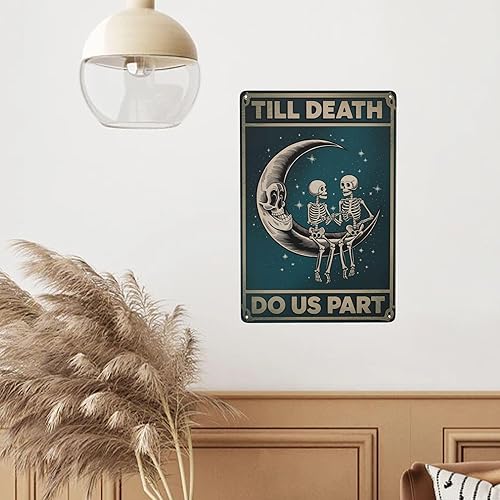 Miniatura 6 de Póster de esqueleto para pareja de amor, 8 x 12 pulgadas, "Till Death Do Us Part", placa de metal gótica para decoración alternativa del hogar