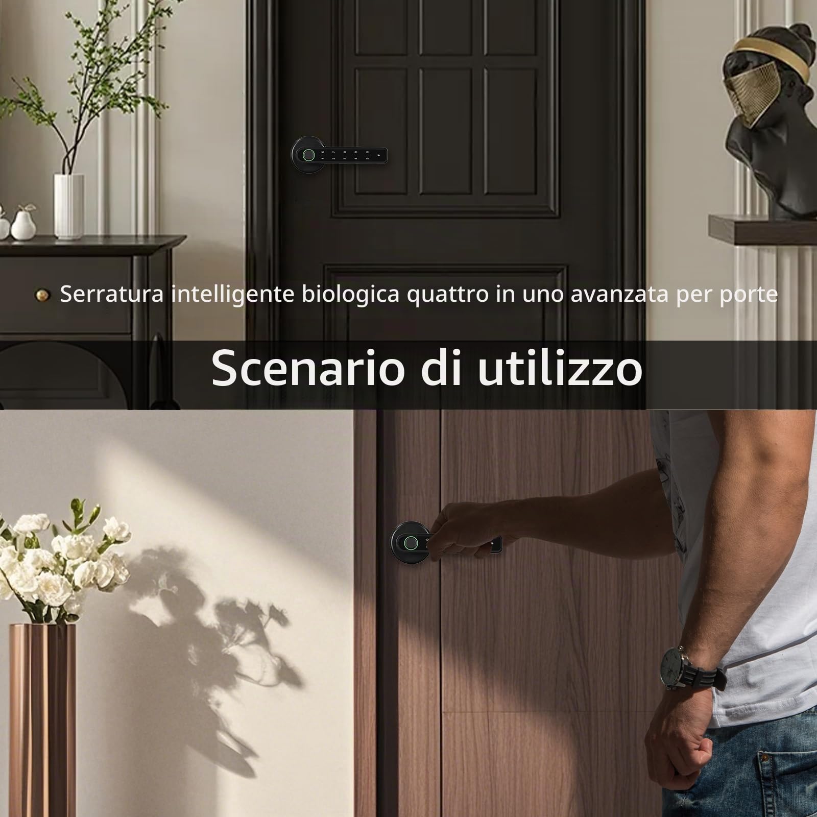 Serratura Intelligente per Porta, Maniglia Della Porta Con Impronta Digitale Serratura Elettrica con Tastiera Touch maniglia Intelligente Automatica con Controllo APP Sblocco Remoto