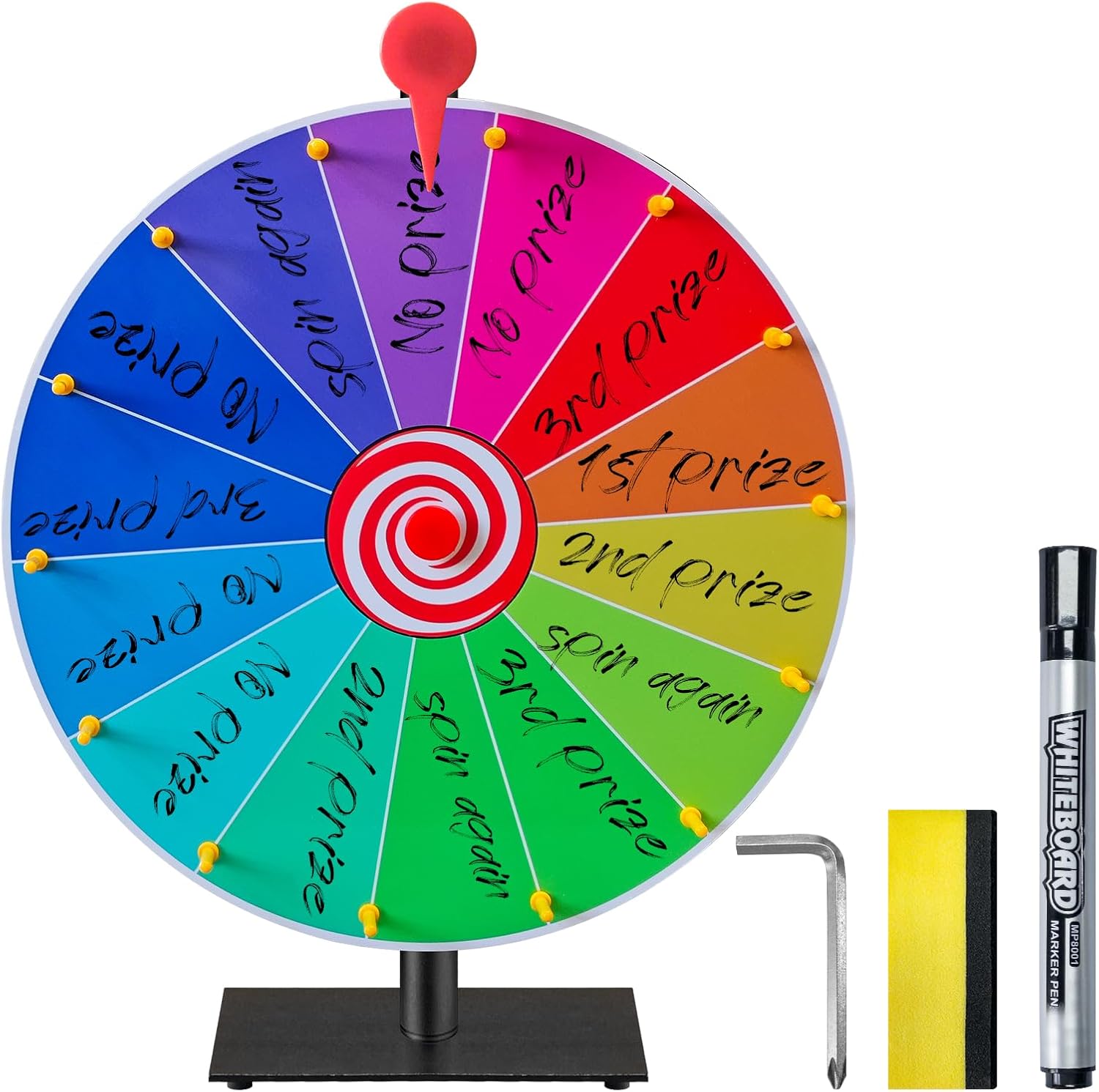 14 Slots Prize Wheel -16 Inch Spinning Wheel, Color Spinner with Stand and Heavy Duty Base, Table Prize Wheel Spinner for Tradeshow, Game Carnivals, and Engaging Home Parties