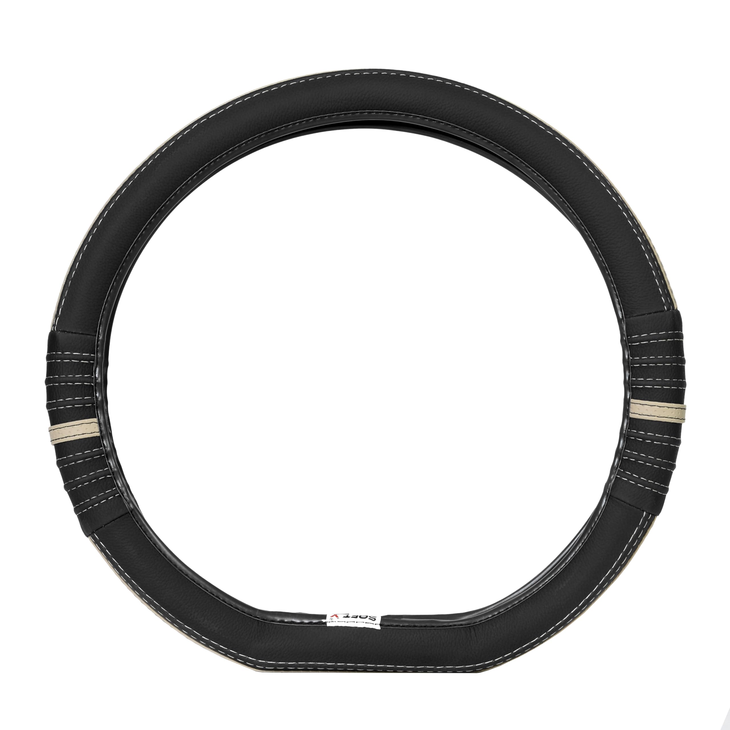 Soft X Premium Faux Leather Car Steering Wheel Cover | Flat Bottom (D Shape) Breathable Anti Slip Steering Cover for Untlimate Comfort & Style (Black-Beige)-image-39