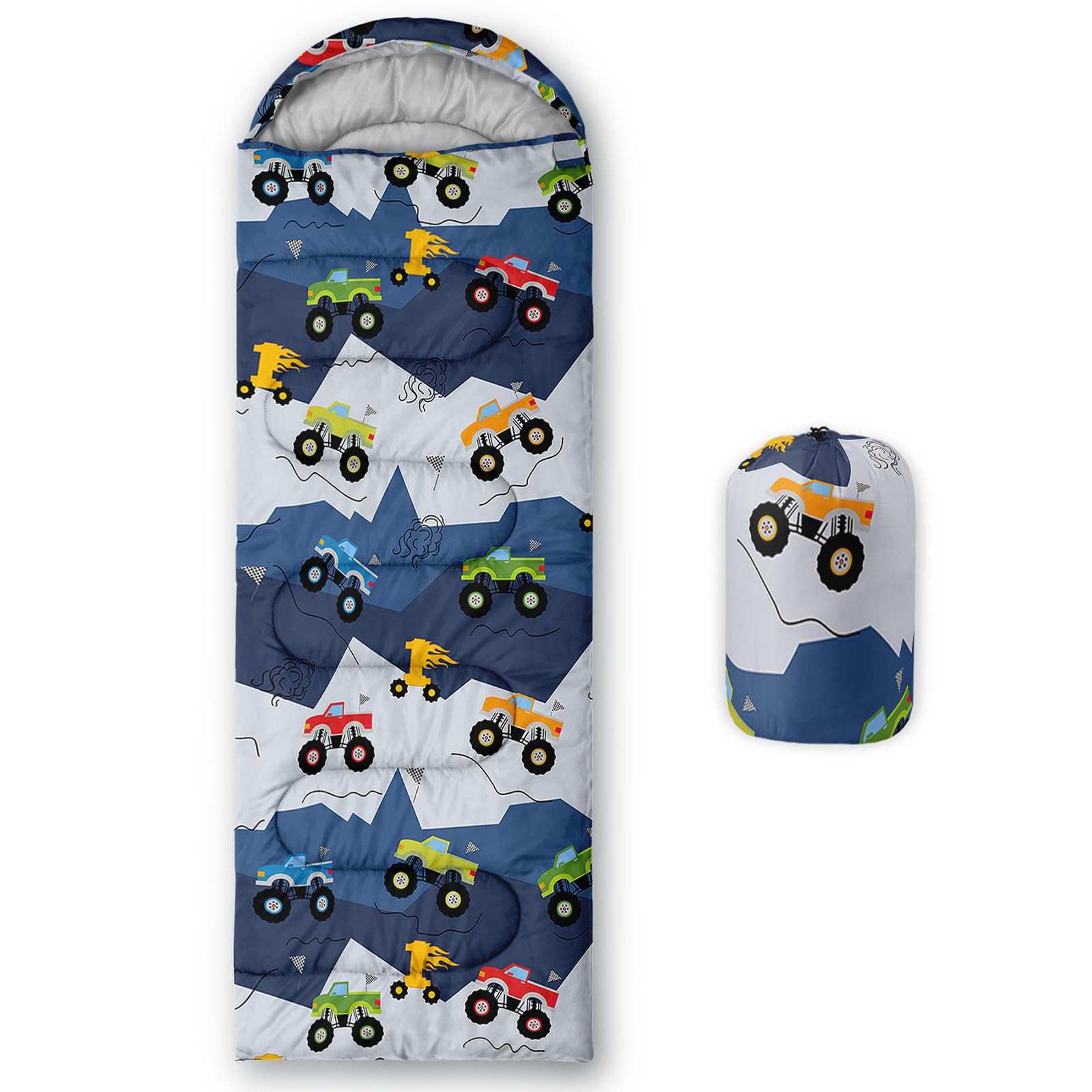 QOOMO Truck Printed Camping Sleeping Bags,3 Season Warm & Cool Weather,Lightweight,Waterproof Sleeping Bags for Adults & Kids,Traveling,and Outdoors,Camping Gear Equipment,31x90inch