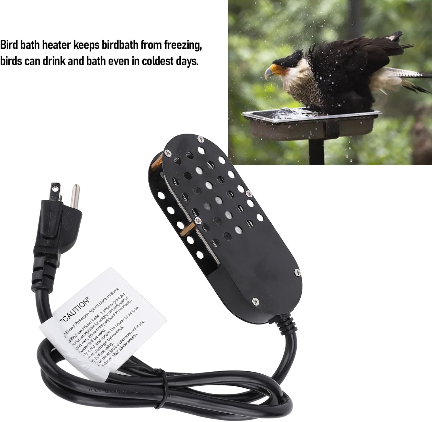 Bird Bath Heater 250W 110V for Outdoors in Winter Automatically Shutting Off Submergible Heated Bird Bath Pond Deicer Thermostatically Control, 3FT Power Cord