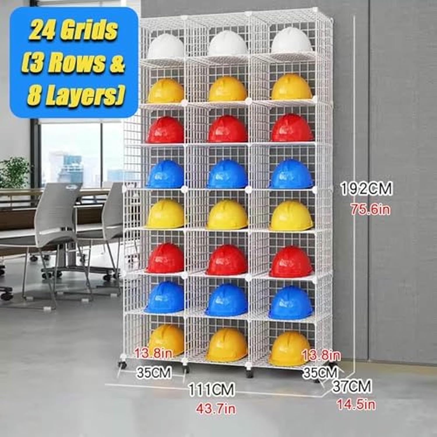 Stackable Safety Helmet Storage Boxes with Wheels - Adjustable Hard Hat Organizer Rack for Construction Sites, Workshops, Retail Store - Durable Iron Wire Frame