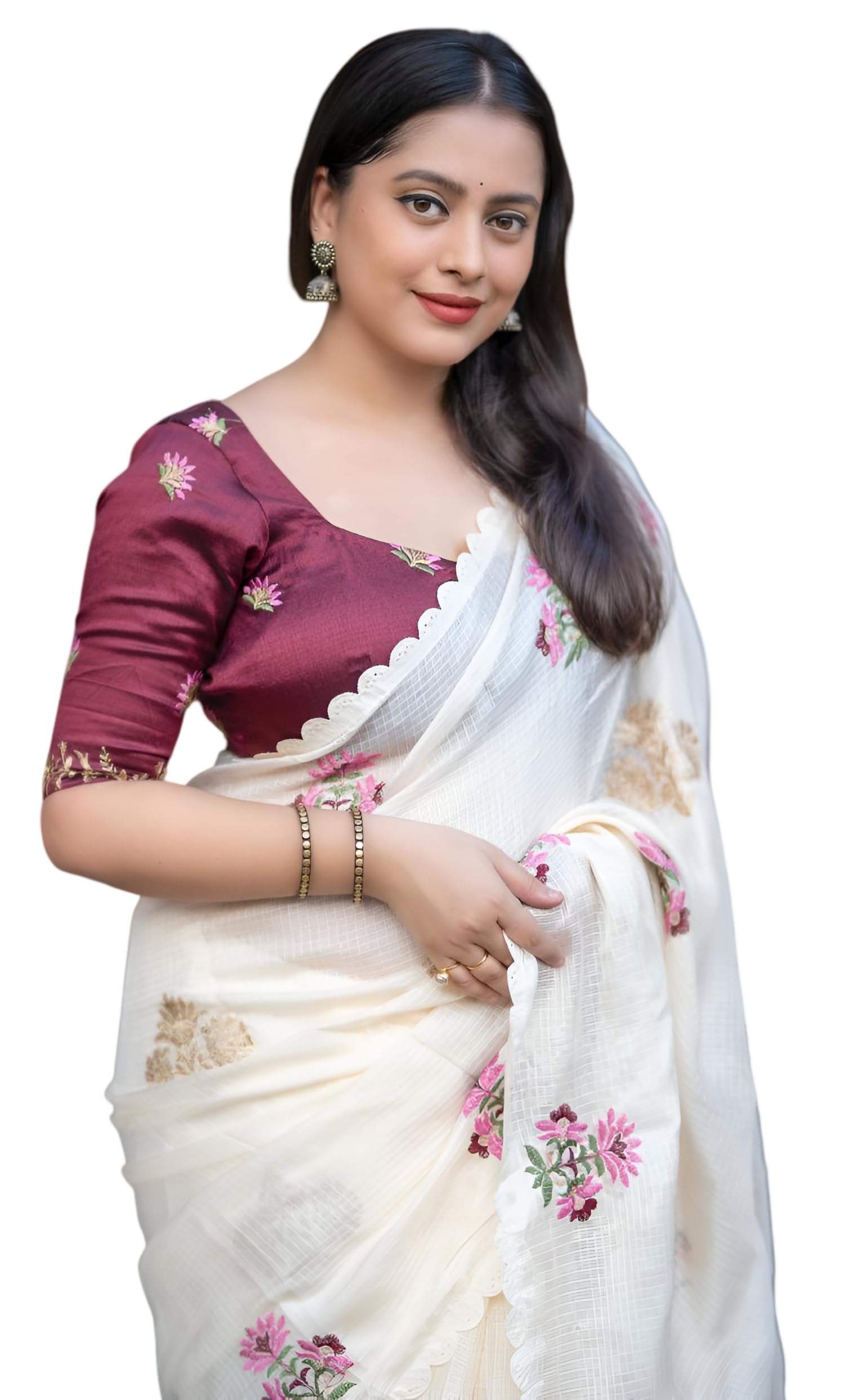 Women's Embroidery Work With Cutwork Lace Border Kota Silk Saree With Blouse-picture-12