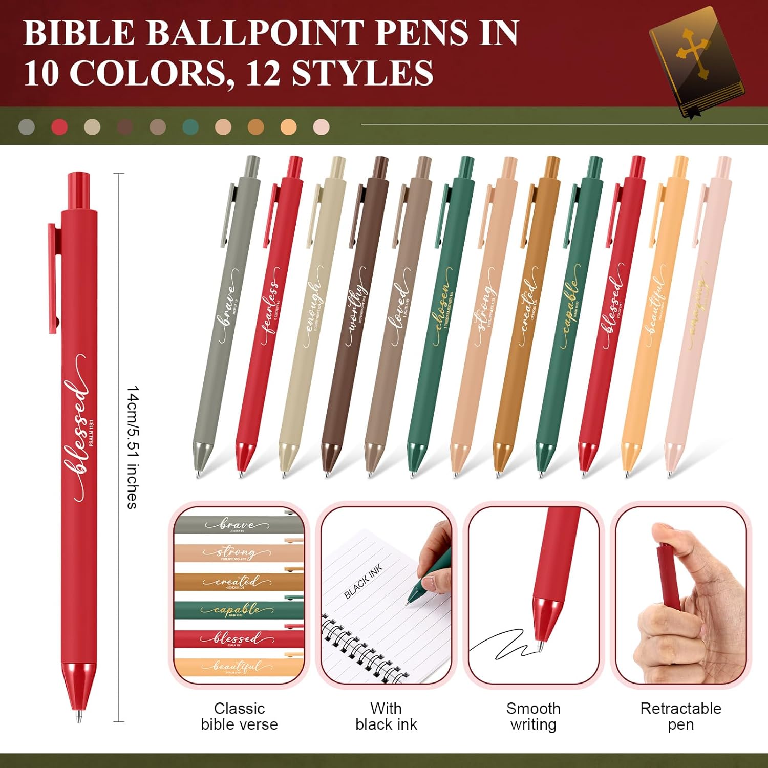 Kosiz 48 Sets/96 Pcs Christian Gifts Bulk Inspirational Prayer Journal Christian Scripture Notebook with Bible Pen Religious Valentines Church Gift for Women Men Bible Study (Simple,Bright Color) - Image 3