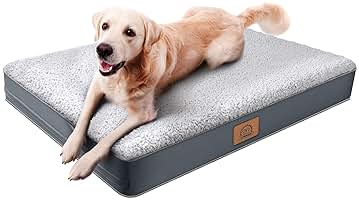 Orthopedic Dog Bed for Large Dogs - Big Waterproof Dog Crate Bed with Removable Washable Cover, Egg Crate Foam Support, Anti-Slip Bottom, Deluxe Plush Pet Bed Mat (Grey)