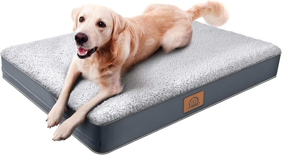 Sunheir Orthopedic Dog Bed for Large Dogs - Big Waterproof Dog Crate Bed with Removable Washable Cover, Egg Crate Foam Support, An