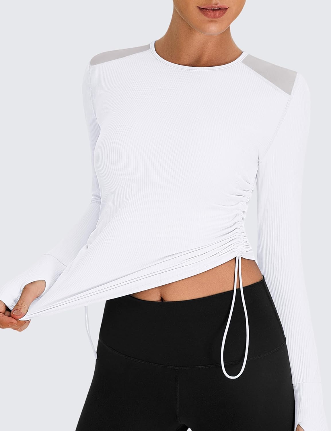 BMJL Women's Long Sleeve Crop Workout Shirts Slim Fit Breathable Mesh Gym Athletic Running Hiking Tops - Image 4