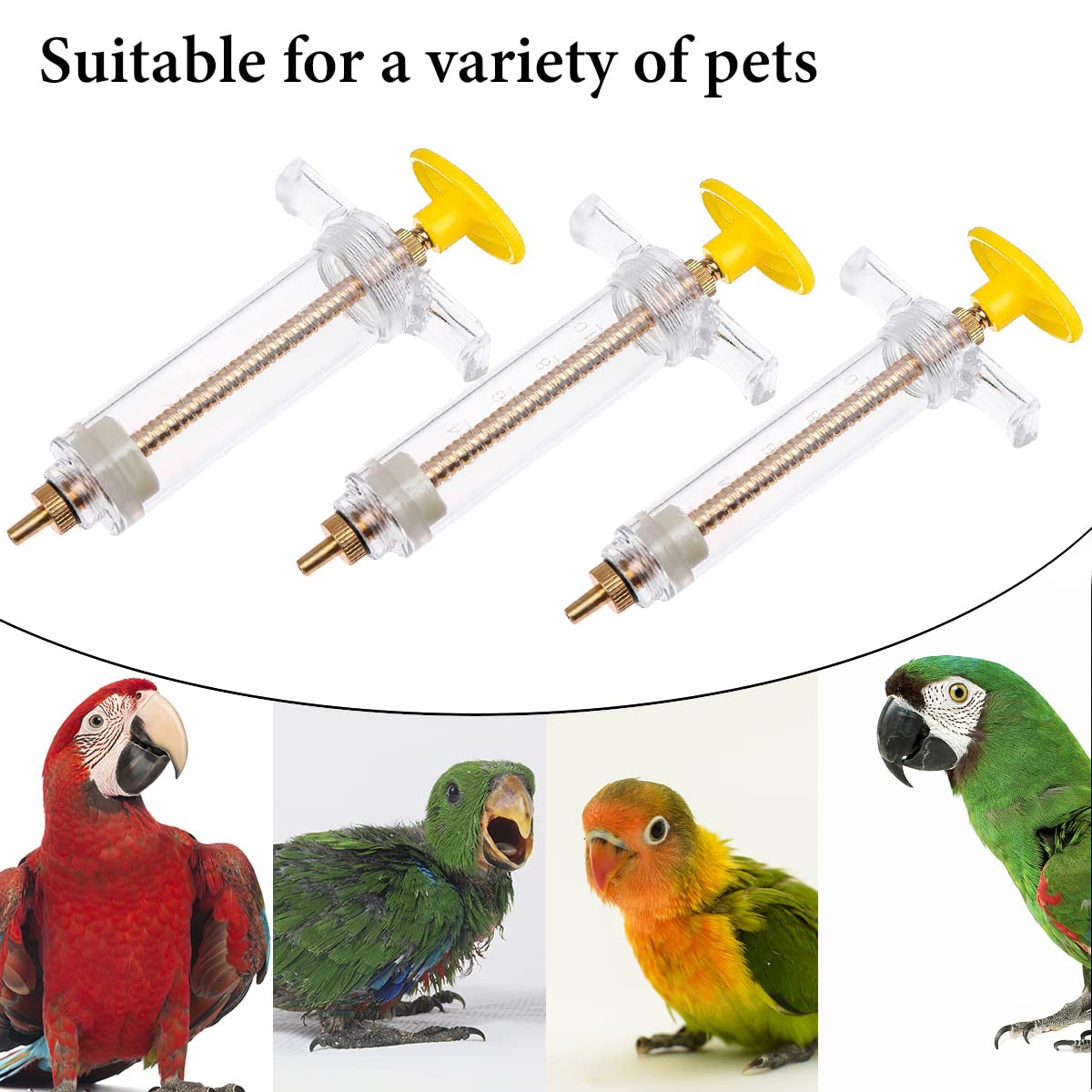 3 Juegos de Jeringuillas de Alimentación para Pájaros, Kit de Jeringa Alimentaria para cría a Mano de Pájaros, Jeringa 10ml, 20 ml, 50ml con 6 Tubos de Cosecha.