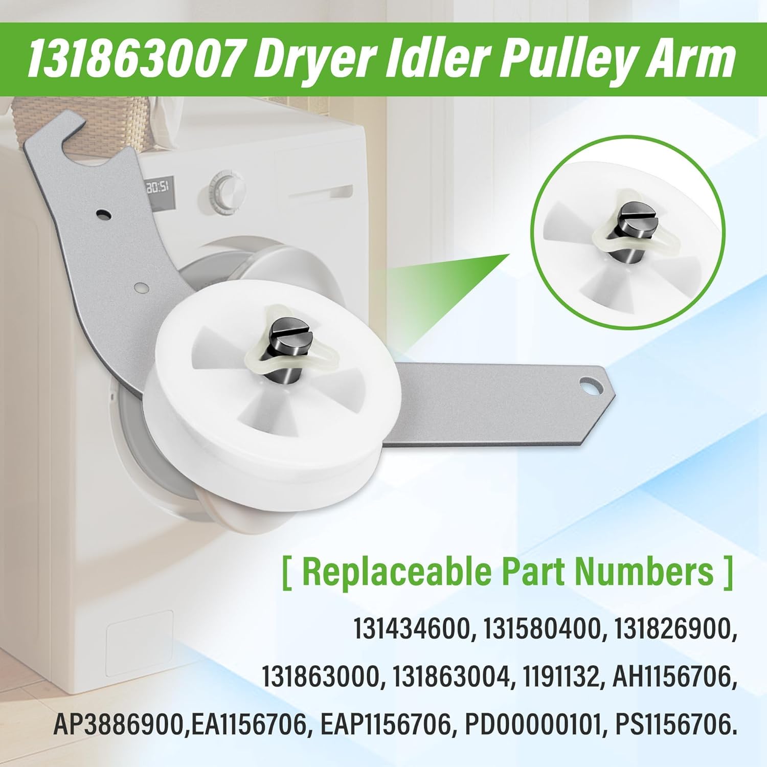 Dryer Repair Kit included 5303281153 Dryer Drum Rear Bearing Kit 134503600 Dryer Drum Drive Belt 131863007 Dryer Idler Pulley Fit for Fri-gidaire AEQ6000CES0 AEQ6000CES1 AEQ6000CES2 LEQ332DS0