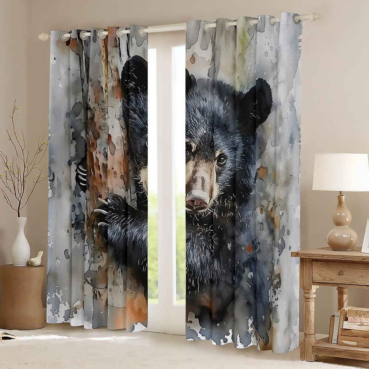 Loussiesd Black Bear - Trattamenti per finestre, 2 pannelli, 116 x 137 cm