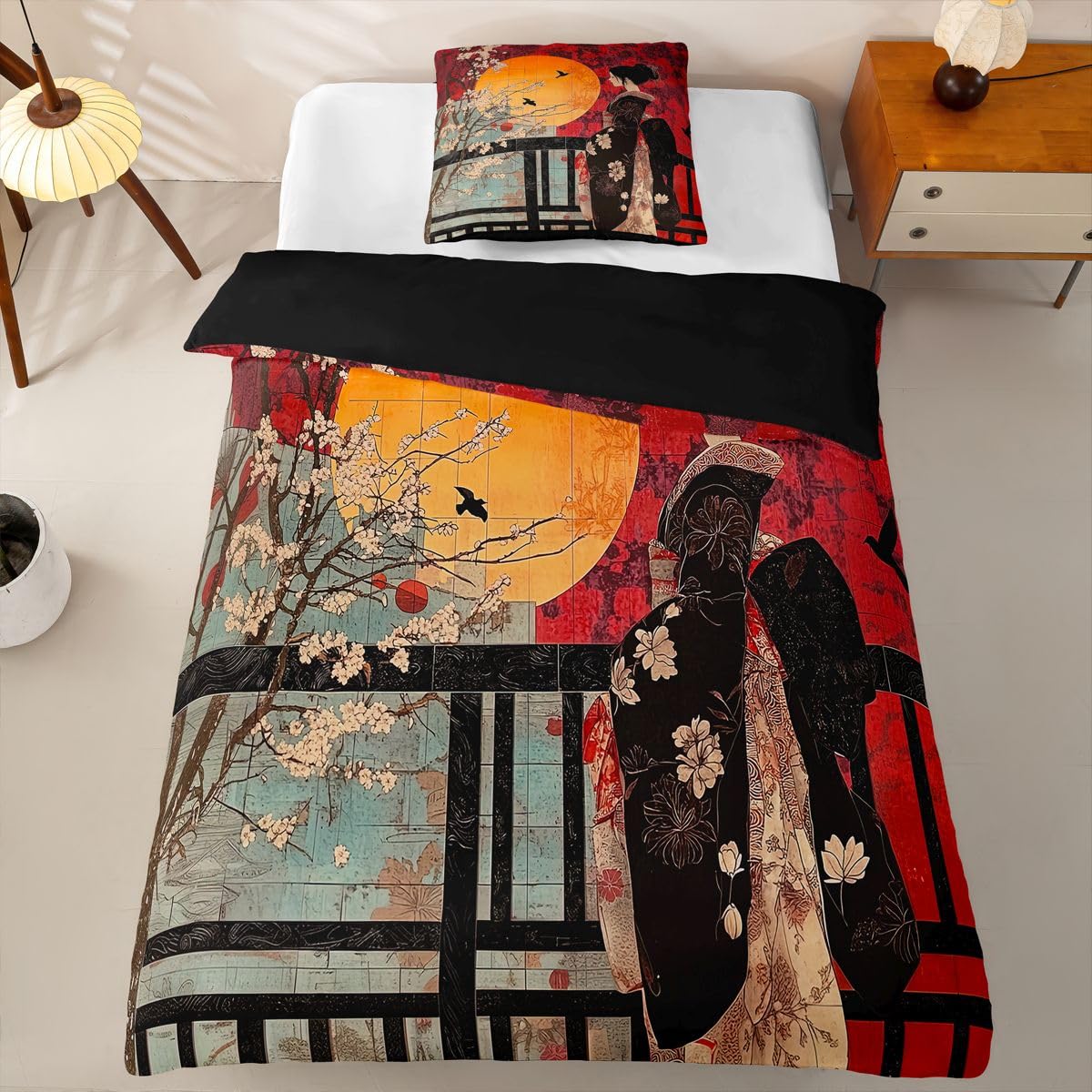 Homewish Japanischer Stil Bettwäsche Set 155x220 4teilig