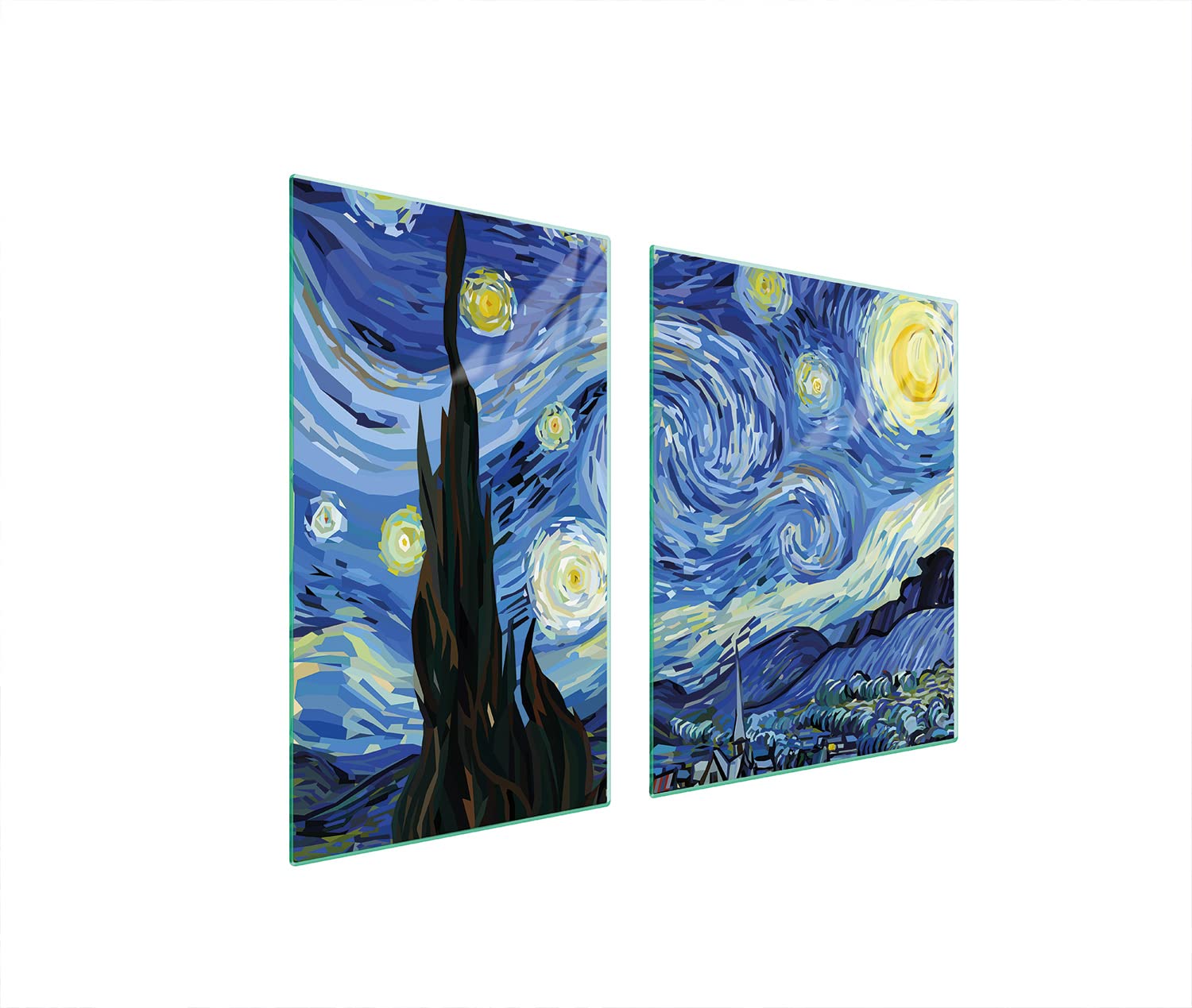 Piastre di copertura per piano cottura in ceranfeld 2 pezzi 100x52 cm | copertura per piano cottura cottura elettrico a induzione | paraschizzi | tagliere in vetro | Pezzo d'arte