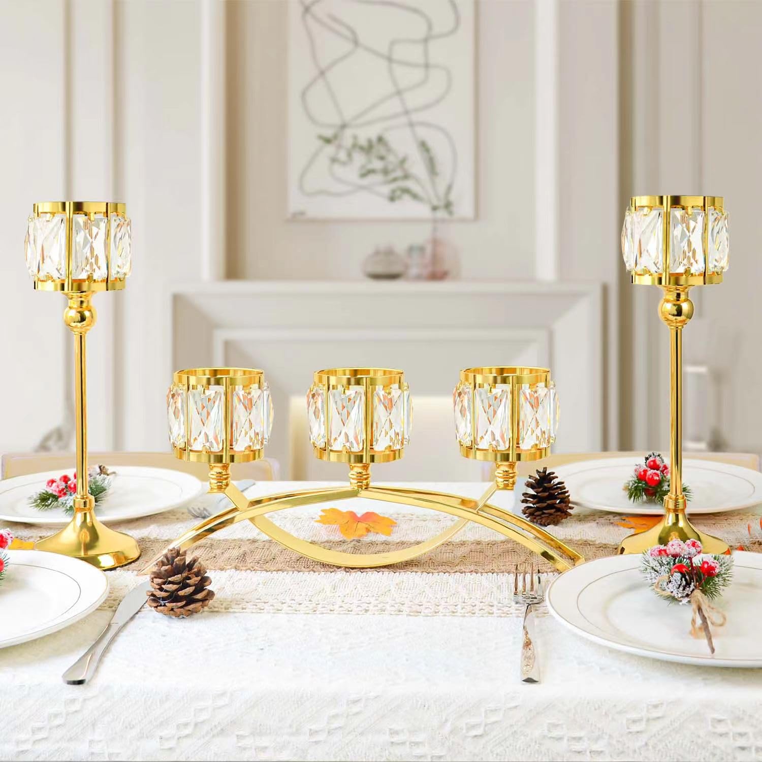Table Decor VINCIGANT Gold Crystal Candle Holders Decorative Candelabra 3  Arms Wedding Centerpieces For Tables, image size:1500x1500