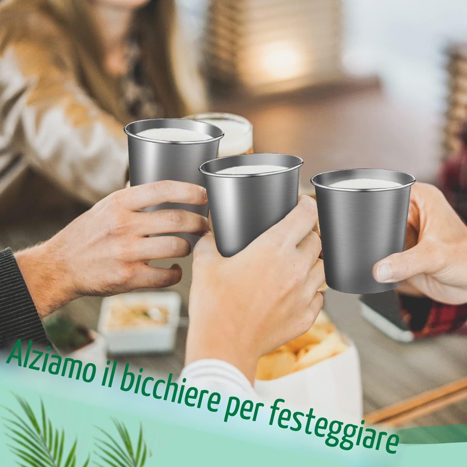 Tazze In Metallo Riutilizzabile, 8 Pezzi Tazza Acciaio Inox, 260 ml Bicchieri, Impilabile Tazza Acciaio Inox Campeggio, Adatto per Famiglia, Picnic, Viaggi, Barbecue, Escursioni