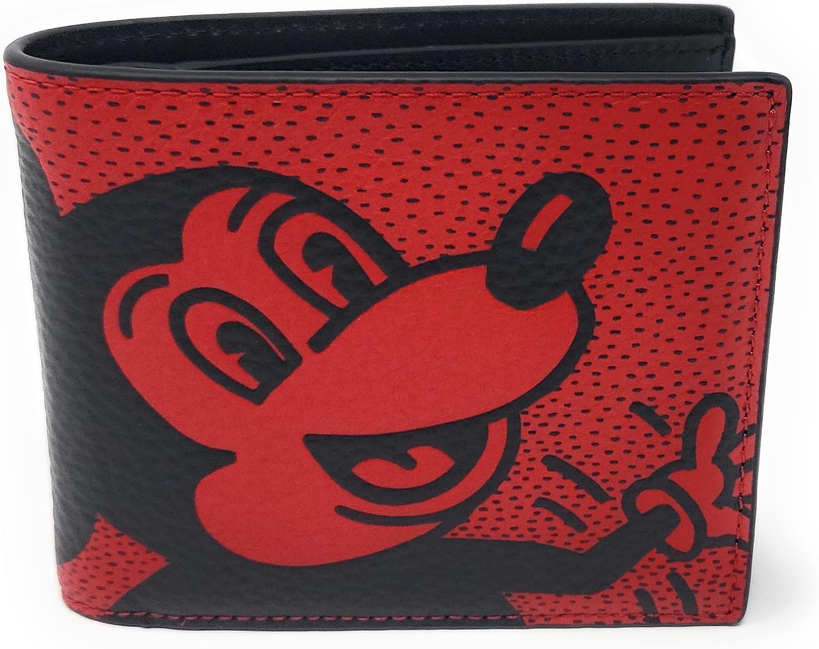 COACH Mens 3 In 1 Wallet In Leather, Mickey Mouse - Keith Haring - Red - Black - Multi, Bifold Wallet