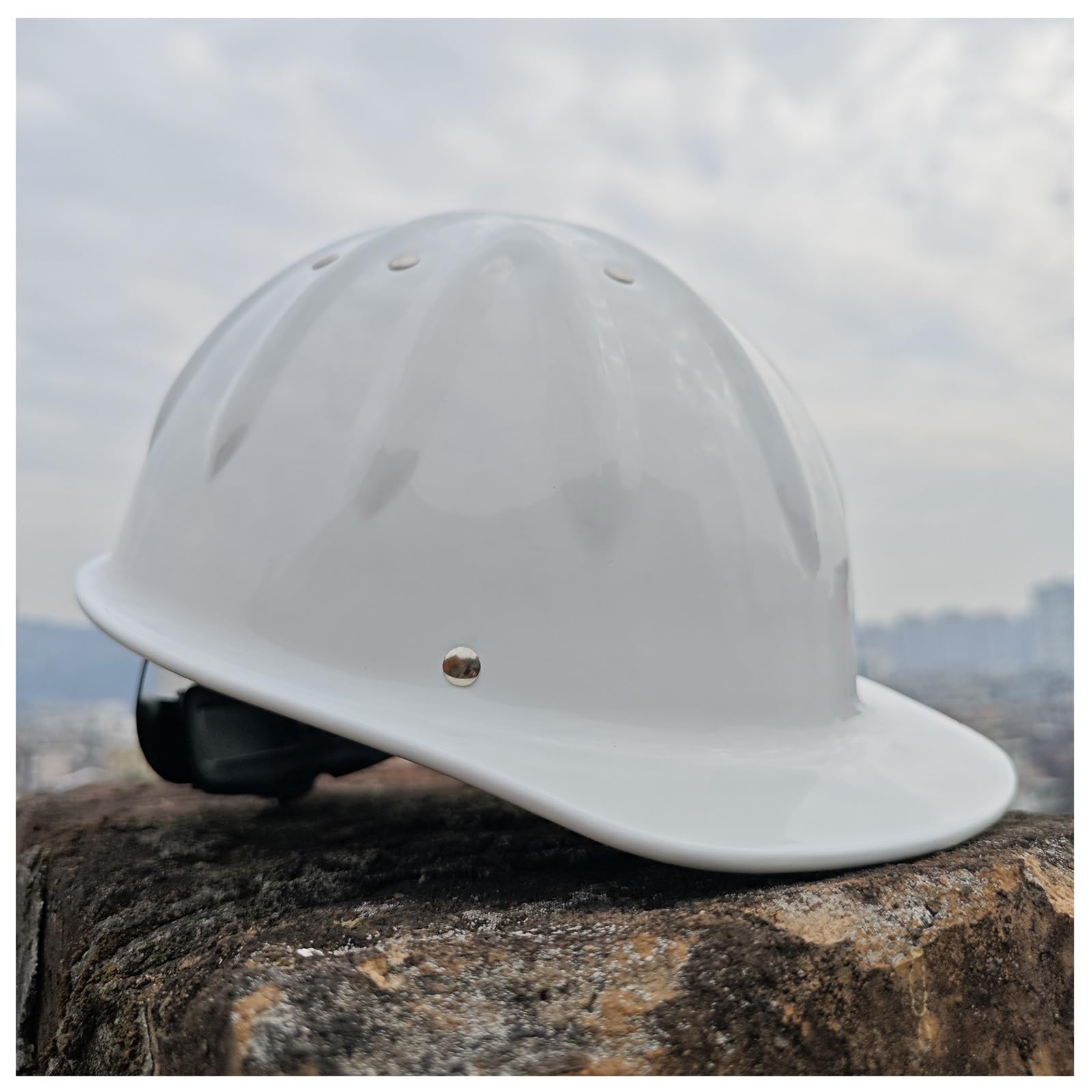 Aluminiumlegierung Bauhelm Weiß 5,1" Hoch Leichter Schutzhelm mit Herausnehmbarem Innenfutter und Integrierter Höhenverstellung Geeignet für Arbeiten in der Höhe und Im Bauwesen