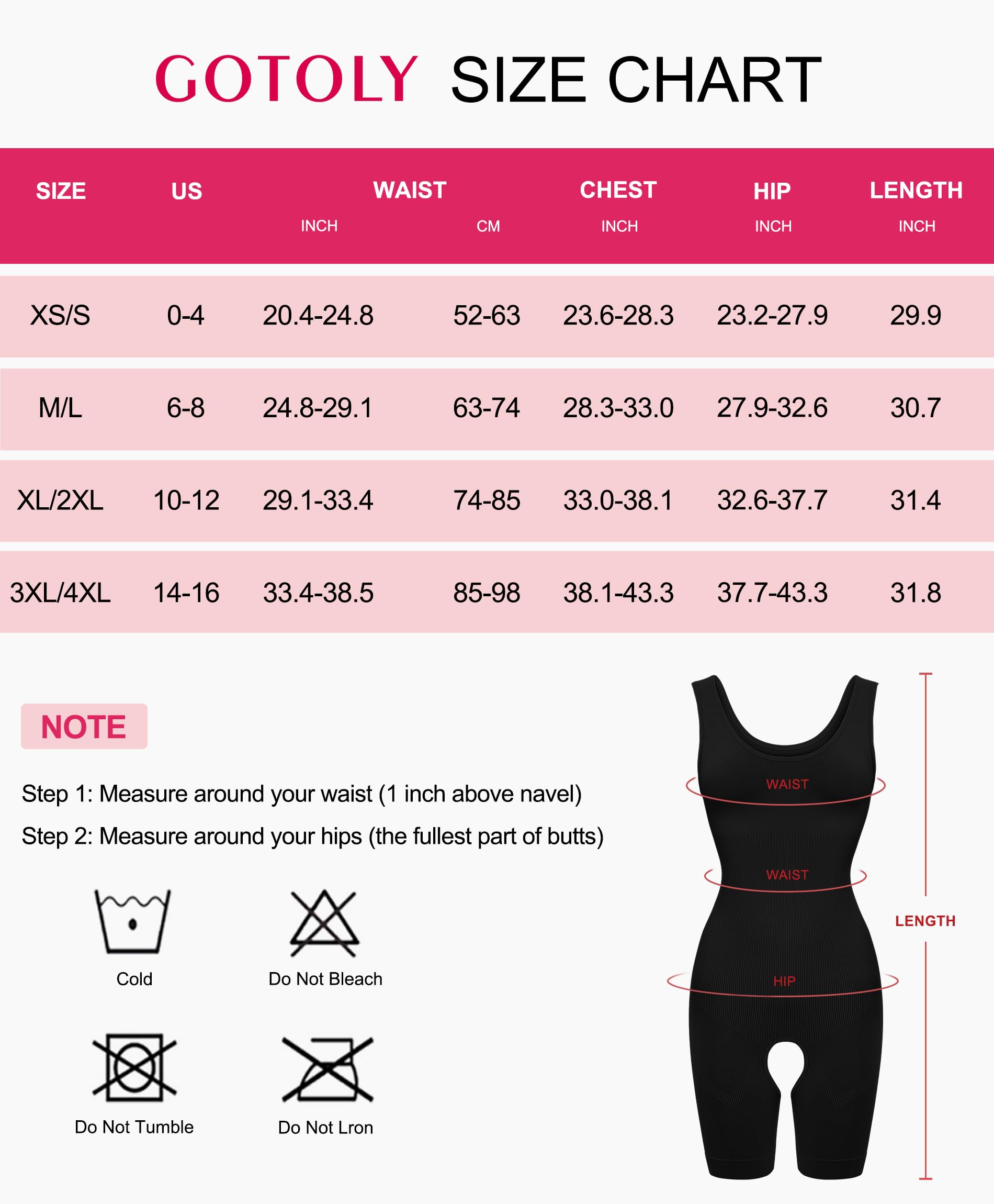 Gotoly Shapewear para las mujeres cuello redondo Tank Tops Trajes de cintura Entrenador de cuerpo completo moldeador - Negro - XL/XXL