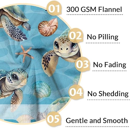Miniatura 4 de Manta de tortuga marina personalizada con nombre, suave, mullida y cálida, manta pequeña de 40 x 50 pulgadas para sofá, sofá, bonita manta azul para