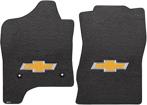 Lloyd Mats 2 alfombrillas de terciopelo de ébano con logotipo de Chevy relleno dorado para Chevy Silverado 1500 de doble cabina (2014 en adelante)