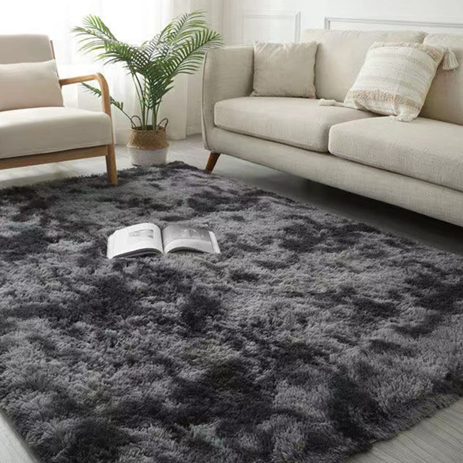 Artificial Alfombra 120x180cm Lavable Antideslizante Fluffy Alfombra Lavables Alfombra para la Decoración de Salas de Estar, Gris Oscuro