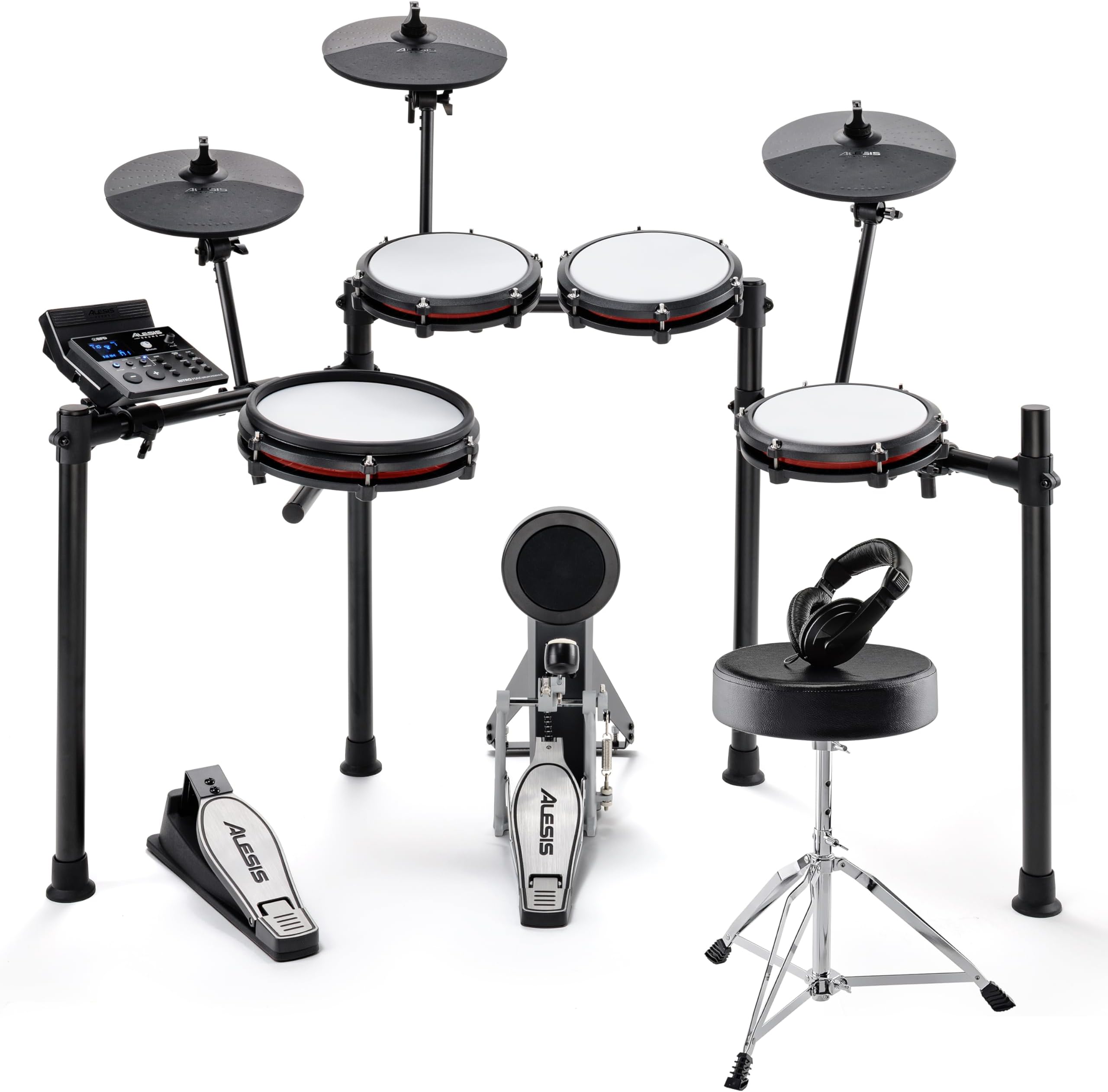 Nitro Max Kit Electric Drum Set with Quiet Mesh Pads, 10" Dual Zone Snare, Bluetooth, 440+ Sounds, Drumeo, USB MIDI, Drum Throne and Headphones