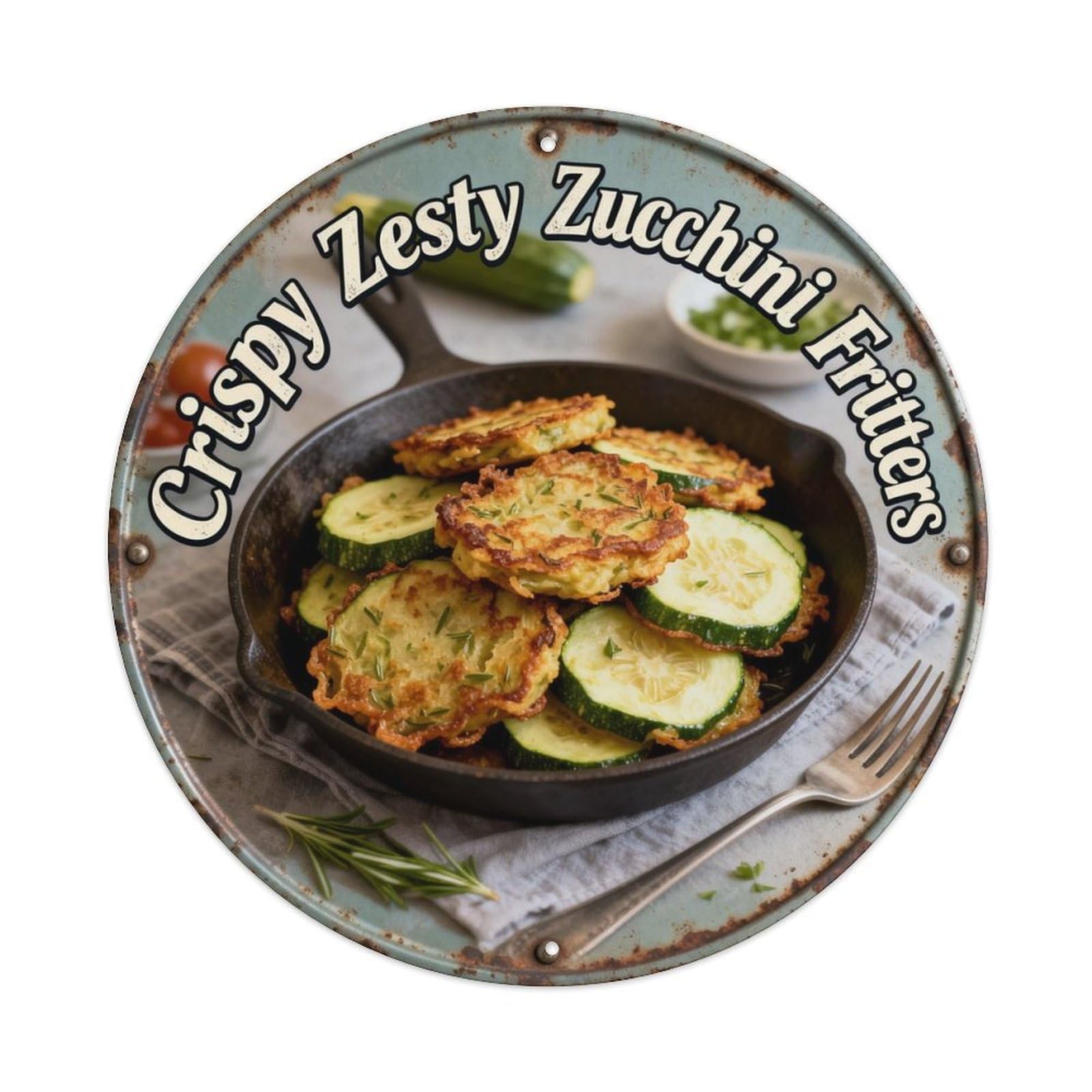Crispy Zesty Zucchini Fritters Metal Tin Sign Plaque